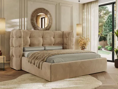 Produktbild von MKS MEBLE Polsterbett FLONELLE CLASSIC mit Bettkasten & Stauraum 160 x 200 cm , Inkl. Lattenrost, Gestepptes Kopfteil, Metall-Hebeautomat, Multipocket Matratze - ELORI LUX - Hellbraun Velvet