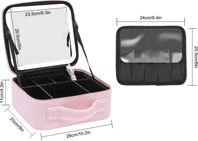Produktbild von Kosmetiktasche - Reise Make-up Tasche mit LED-Spiegel - Helligkeit einstellbar - Großes Volumen - Unterteilte Fächer - Kunstleder - Rosa