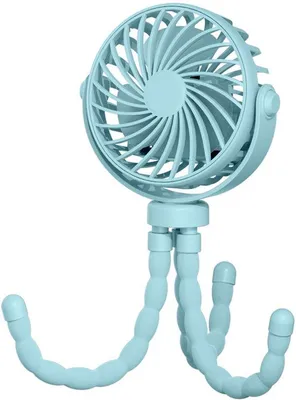 Obrázok produktu pre Prenosný dobíjateľný modrý stolný ventilátor do detského kočíka – 3 rýchlosti – miniatúrny – festivalový ventilátor – ručný ventilátor