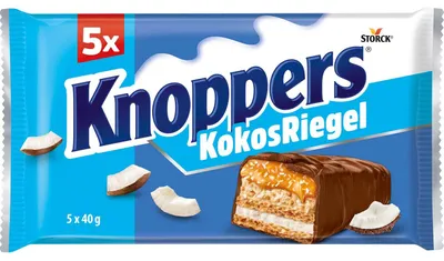 Produktbild von STORCK KNOPPERS RIEGEL KOKOS, Milchschokolade, 200 g, Kokosnuss, 2170 kJ, 520 kcal, 30,3 g