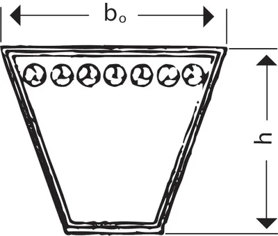 Diagram of a V-belt showing dimensions.