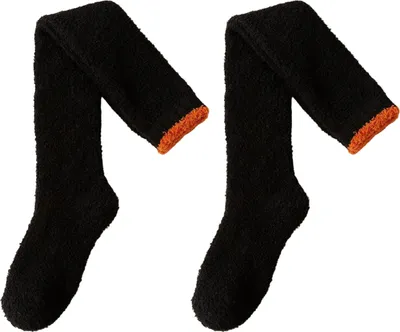 Produktbild von Paar Wintersocken für Damen, verdicktes Korallenvlies, knielang, langes Rohr, hohe Elastizität, rutschfeste Bodensocken, bequeme, warme Schlafstrümpfe, Einheitsgröße, Schwarz