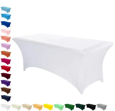 Produktbild von Elasthan-Tischdecke rechteckig 183 x 76 x 76 cm Weiß 1 Stück waschbar knitterfrei