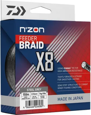 Produktbild von DAIWA N‘ZON X8 BRAID, 150m, 0,12mm, 8.5kg / 18,74lbs, grau, Geflochtene Schnur, 12410-112