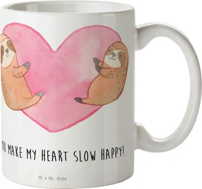 Produktbild von Mr. & Mrs. Panda Kaffeetasse Faultiere Herz - Weiß - Geschenk, für Freundin, Tasse, haferl, Valentinstag, Hochzeitstag, Jahrestag, kaffeebecher keramik, Teetasse, Frauen