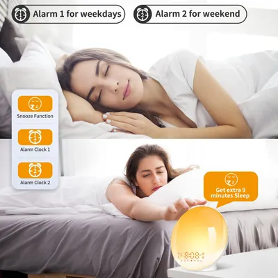 Imagen del producto de Despertador con simulación de amanecer, 11 colores de luz, 2 alarmas, para el dormitorio