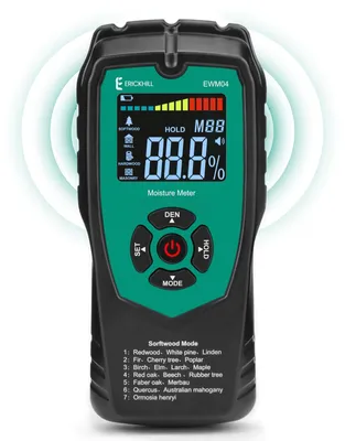 Image de Humidimètre bois - Détecteur d'humidité sans contact - 0 à 60 % - Écran LCD rétroéclairé - Alarme d'humidité