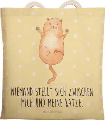 Produktbild von Mr. & Mrs. Panda Tote Bag Katze Umarmen - Gelb Pastell - Geschenk, Stofftragetasche, Cat, Cats, Familie, Einkaufstasche, Tasche, shopping, Beutel, Katzen
