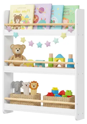 Image de Étagère, étagère pour enfants, 3 niveaux | Blanc et bois naturel | 60 x 12 x 75 cm