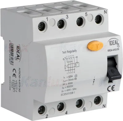 Produktbild von 4P 63a 30mA Differenzialschutzschalter KRD6-4/63/30 Kanlux 23185