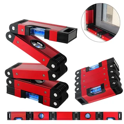 Produktbild von Klappbare Wasserwaage 28 Zoll Aluminium, multifunktional mit 4 Libellen & Magnet, faltbar für 45° 90° 180°, präzise Messung für Handwerk & Heimwerker
