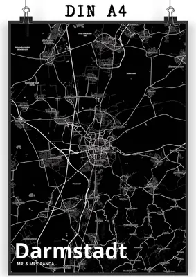 Produktbild von Mr. & Mrs. Panda Bild Darmstadt DIN A4 - Geschenk, Stadt Dorf Karte Landkarte Map Stadtplan, drucke, wanddeko, Posterdruck, Wandbild