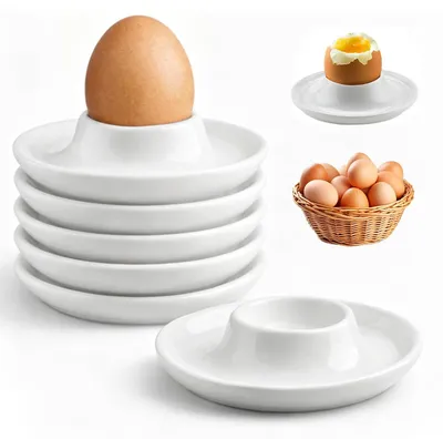 6er Set Keramik-Eierbecher, stapelbar, weiß, 9x9x2,5 cm