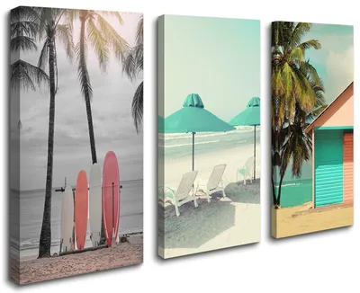 Productafbeelding van Vintage canvas wanddecoratie met afbeelding van surfplanken en palmbomen, 120x80 cm