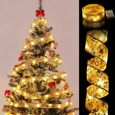 LED-Lichterband 5 m, 50 warmweiße LEDs, gold, Batteriebetrieb