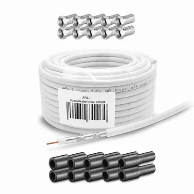 Produktbild von 20m ARLI Koaxialkabel – max. 135 dB 5-fach geschirmt + 10x F-Stecker + 10 Gummitüllen für DVB-S2 DVB-C2 DVB-T2 4K HD TV
