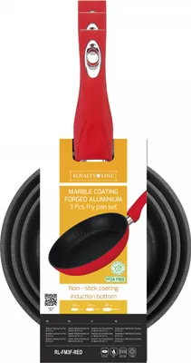 Produktbild von Royalty Line RL-FM3F: 3-teiliges Bratpfannenset aus geschmiedetem Aluminium mit Marmorbeschichtung Schwarz