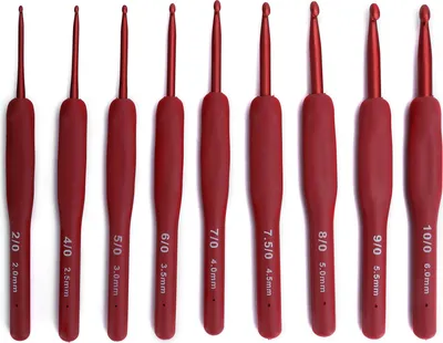 Produktbild von 9 Häkelnadeln, ergonomisch & roter Griff, 2-6mm, für Pullover & Handarbeiten – komfortables Strick-Set