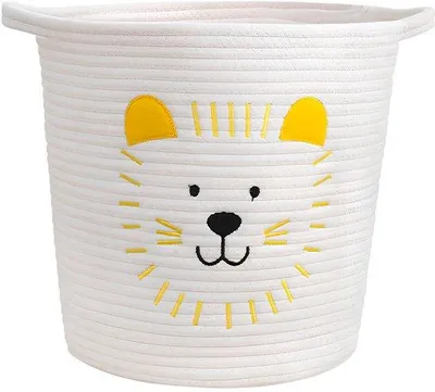 Productafbeelding van Unyqoos® Opbergmand van katoenen touw met leeuwmotief, 35 x 25 x 25 cm – met handgrepen, decoratieve mand voor kinderkamers, geschikt voor speelgoed en wasgoed