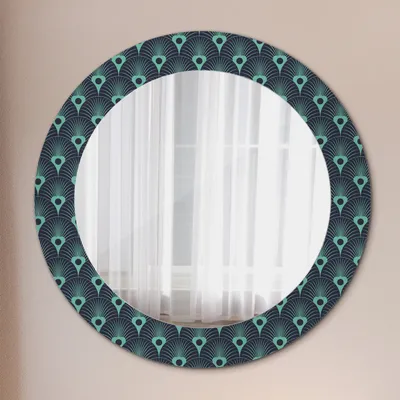 Produktbild von Spiegel Rund mit Aufdruck - Wandspiegel Design Wandmontage – Badspiegel - Floral Muster - Runder: Ø60 cm