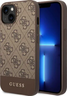Image de Housse Guess 4G Stripe Collection pour iPhone 14, marron