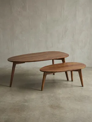 Produktbild von Retro-Couchtische, Sheesham Massivholz, 2er Set, Nierenform, Handgefertigt. Braun, 100x50x42 cm | Kadima Design