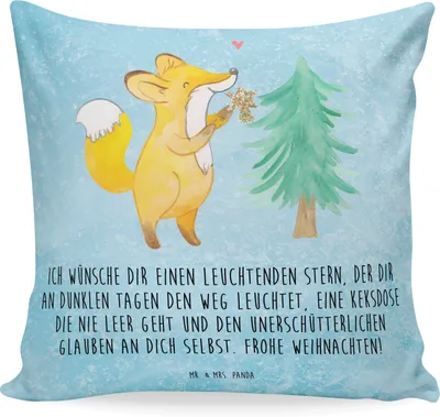 Produktbild von Mr. & Mrs. Panda kissen für sofa Fuchs  Weihnachtsbaum - Eisblau - Geschenk, Sofakissen, Schlittschuh, Dekokissen, Weihnachtsmann, Kuschelkissen, Kuschel, Weihnachten