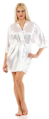 Produktbild von Damen Morgenmantel kurzer Kimono in Satin-Optik; Weiß L