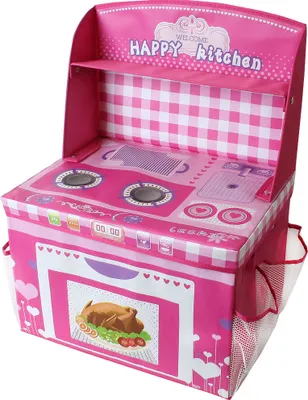 Produktbild von TE-Trend Faltbare Aufbewahrungsbox Spieltruhe Mädchen Küche Rosa Spielküche Box Deckel Ordnungsbehälter Spielzeugtruhe Kinderzimmer