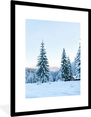 Produktbild von MuchoWow® Gerahmtes Poster Winter - Schnee - Bäume 60x80 cm - Poster mit Schwarzem Bilderrahmen Wandposter Rahmen Foto Bilder - Wohnzimmer - Dekorationen - Prämie