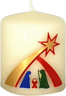 Produktbild von Weihnachtskerze "Krippe mit Golddruck" Elfenbein 60 x Ø 50 mm, 1 Stück