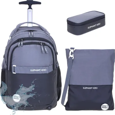 Produktbild von Schultrolley Trolley 3 Teile Set Elephant Hero Signature Schule Tasche Rucksack Trolly + Turnbeutel + Mäppchen 13048 Color Block Schwarz Anthrazi ttm