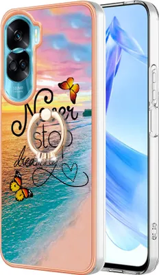 Image de Etui pour Honor 90 Lite 5G, étui de protection en silicone TPU à motifs avec anneau de fixation Or
