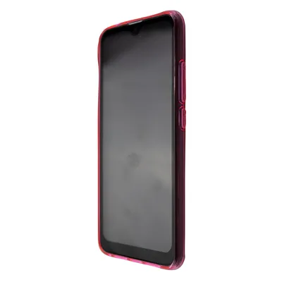 A side view of a pink phone case on a white background.