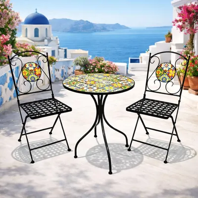 Dekoratives Mosaik Set Sitzgarnitur Sitzgruppe Gartentisch Stühle Bistrotisch