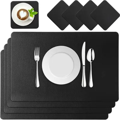 Produktbild von Platzsets Leder, Tischset, Platzdeckchen 4er Sets Abwaschbar Wasserdicht Küchen-Tischsets für Party und Familientreffen Restaurant