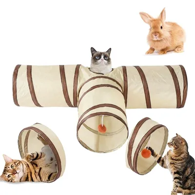 Imagen del producto de Túnel para gatos de 3 salidas, color beige, apto para gatos, conejos, perros pequeños, hámsteres, para uso interior y exterior