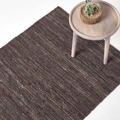 Immagine prodotto di HOMESCAPES Tappeto intrecciato in pelle marrone Denver, 150 x 240 cm