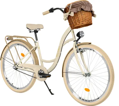 Produktbild von Milord Komfort Fahrrad Mit Weidenkorb Damenfahrrad, 26 Zoll, Creme-Braun, 3 Gang Shimano