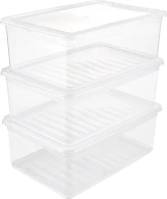 Produktbild von Famanu Aufbewahrungsboxen transparent - Set von 3 - 14 cm hoch - 11 l - 39x26x14 cm
