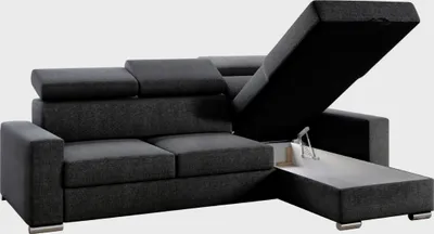 Produktbild von Ecksofa TOKIO Webstoff Anthrazit Schwarz mit Bett und Bettkasten Sofa Schlafsofa Wohnlandschaft Polstergarnitur
