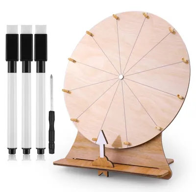 Zdjęcie produktu dla Koło fortuny drewniane, 30 cm - Koło do gier i konkursów - Ruletka - Spinner do użytku na weselach i zaręczinach - W zestawie markery