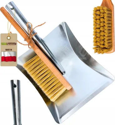 Produktbild von Set aus Metallkehrschaufel + Naturbesen