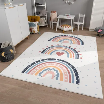 Produktbild von TT Home Kinderzimmerteppich Teppich Junge Mädchen Kinderteppich Baby Motiv Herz Soft Pastell Modern Weich Flauschig Waschbar Größe 200x280 cm