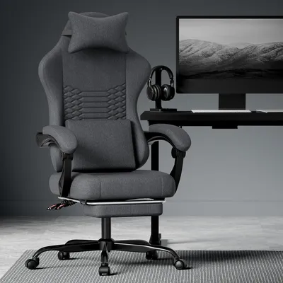 Obrázek produktu pro Herní židle Látková kancelářská židle Masážní herní židle s opěrkou hlavy Ergonomická závodní herní židle s opěrkou nohou Černá