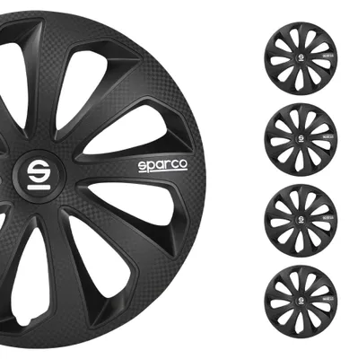 Productafbeelding van 16-inch zwarte carbon wieldeksels, wielomslagen, wielbeschermers, model SPC1674BKC, merk SPARCO