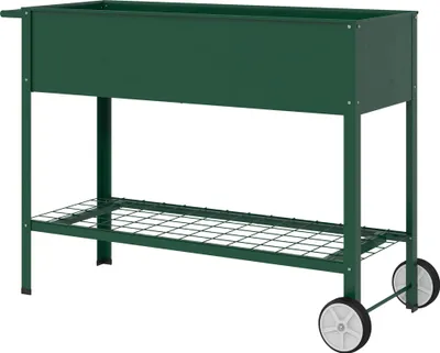 Produktbild von Hochbeet Pflanzbeet Pflanzkasten, 1 Ablage, 2 Rollen, 109 cm x 44 cm x 80 cm, Grün