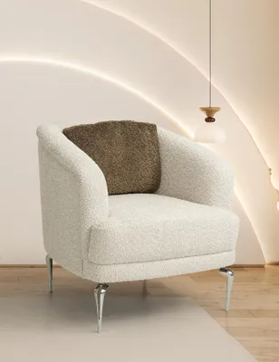 Immagine prodotto di Elegante poltrona imbottita beige per soggiorno, monoposto, con piedini in metallo