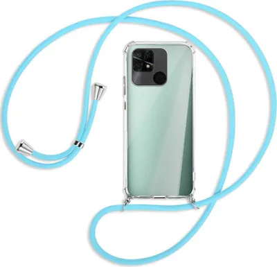 Produktbild von Handykette Backcover-Schutzhülle mit Band (Metall silberfarben) für Xiaomi Redmi 10C - himmelblau