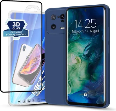 Produktbild von Hülle für Xiaomi 13 Pro 5G mit 9H Displayglas Displayschutz Plus Case Cover Bumper Silikon Softgrip Schutzhülle Farbe: Blau